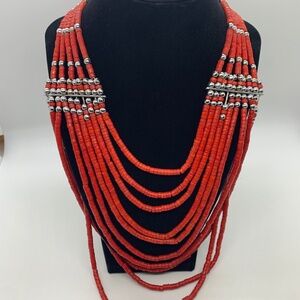 Vintage layered red coral beaded necklace